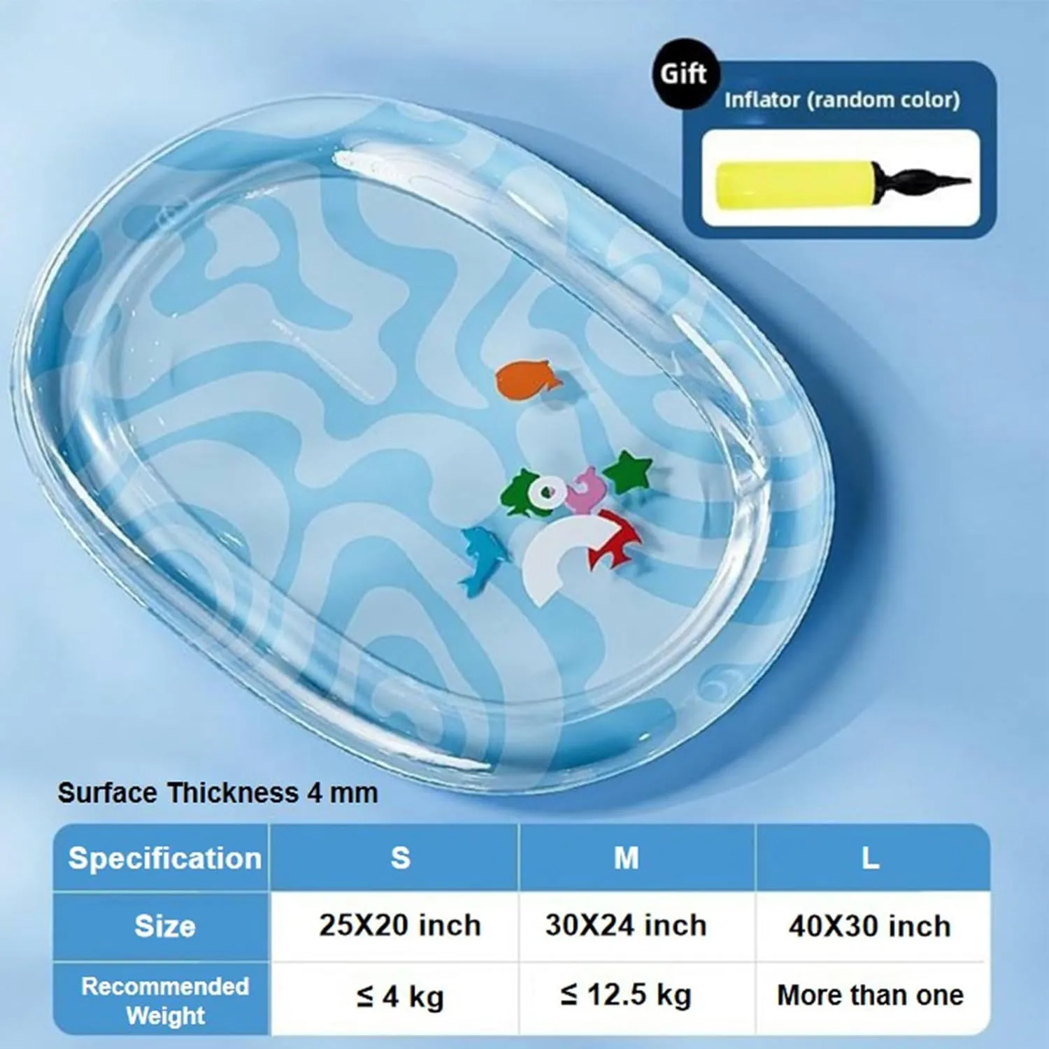 Pet Cooling Bed for Dogs Cats, Water Mat with Fish - Thickened Non-Slip Cat Play Mat with Floating Fish Design, Interactive Bed Toy for Indoor Summer, Durable Playmat (Blue Oval A, 25X20 Inches)