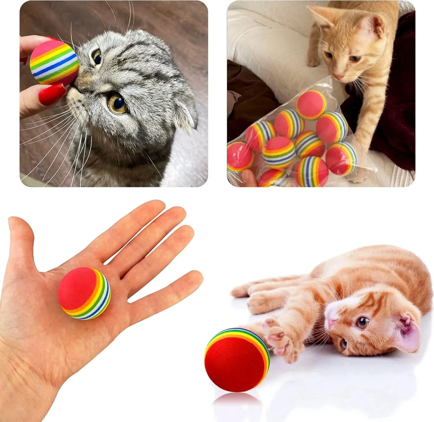 PET SHOW 50pcs 1.38" Cat Toy Balls Interactive for Indoor Cats Red Rainbow Soft EVA Foam Kittens Favorite Toys 35mm Dia. Small Dogs Puppies Toy Balls Bulk Activity Chase Quiet Play Sponge Ball