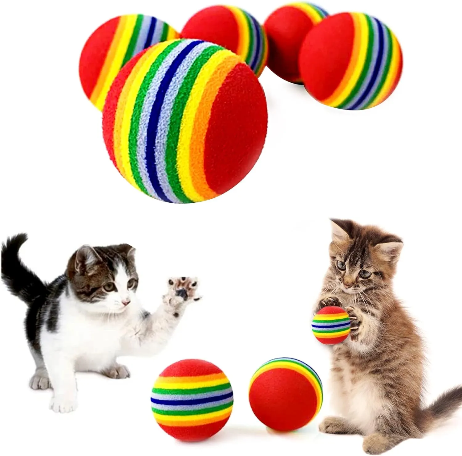 PET SHOW 50pcs 1.38" Cat Toy Balls Interactive for Indoor Cats Red Rainbow Soft EVA Foam Kittens Favorite Toys 35mm Dia. Small Dogs Puppies Toy Balls Bulk Activity Chase Quiet Play Sponge Ball