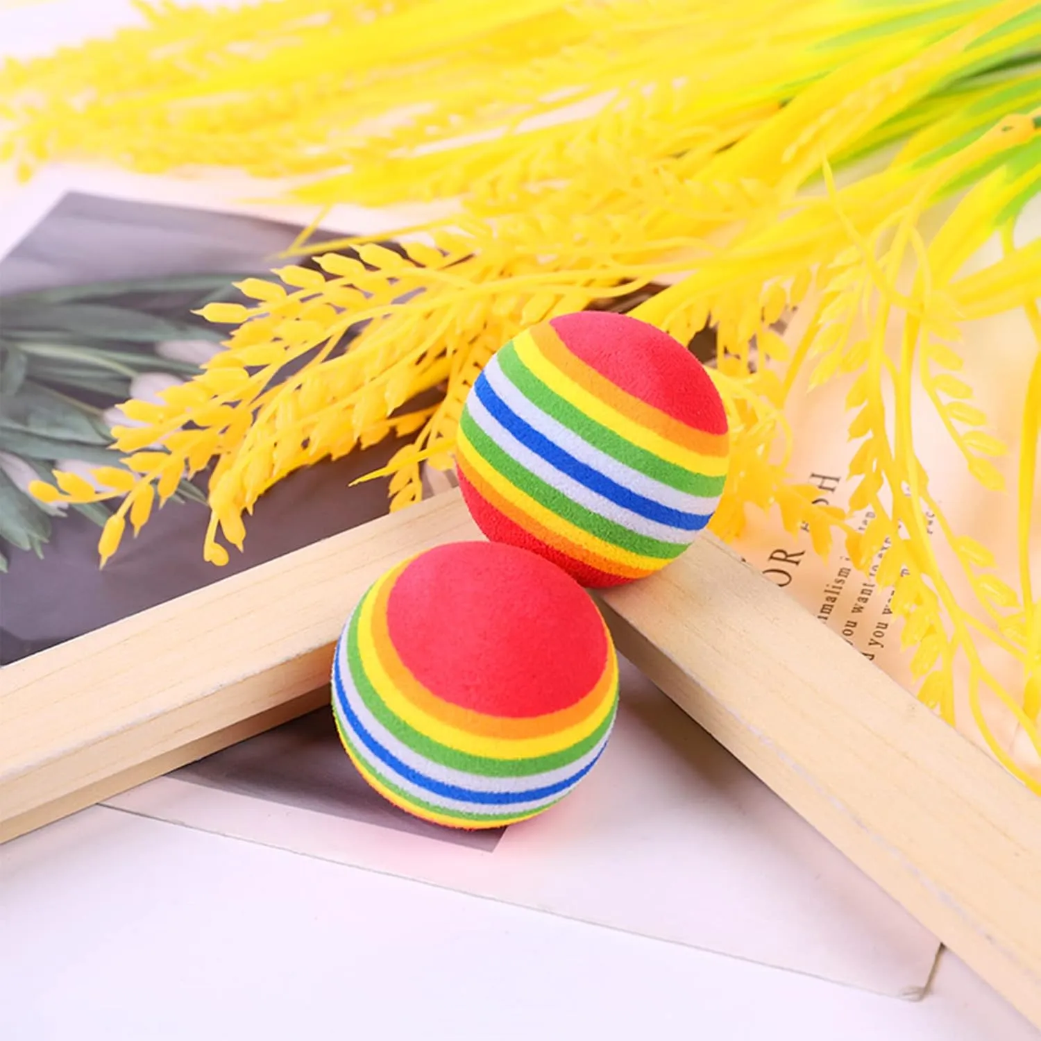 PET SHOW 50pcs 1.38" Cat Toy Balls Interactive for Indoor Cats Red Rainbow Soft EVA Foam Kittens Favorite Toys 35mm Dia. Small Dogs Puppies Toy Balls Bulk Activity Chase Quiet Play Sponge Ball