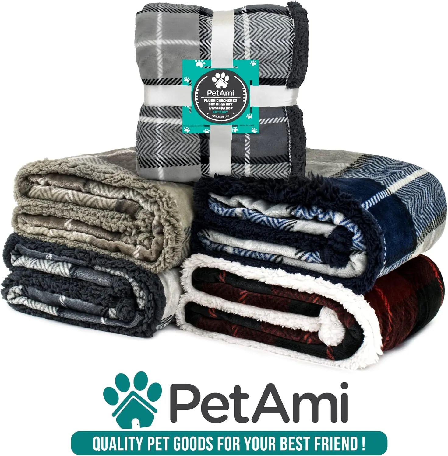 PetAmi Dog Blanket for Medium Large Dogs, Pet Bed Blanket Cat Puppy Kitten, Fleece Furniture Couch Cover Protector Sofa Car, Soft Sherpa Dog Throw Plush Reversible Washable, 40x60 Plaid Taupe