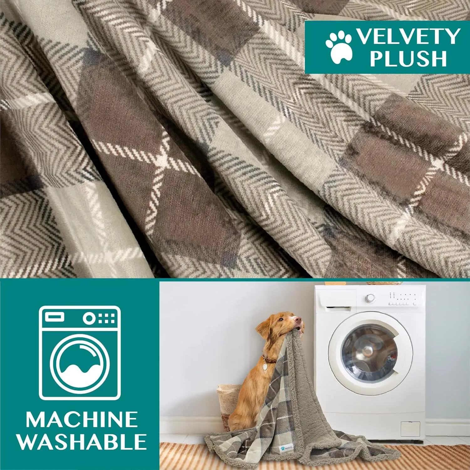 PetAmi Dog Blanket for Medium Large Dogs, Pet Bed Blanket Cat Puppy Kitten, Fleece Furniture Couch Cover Protector Sofa Car, Soft Sherpa Dog Throw Plush Reversible Washable, 40x60 Plaid Taupe
