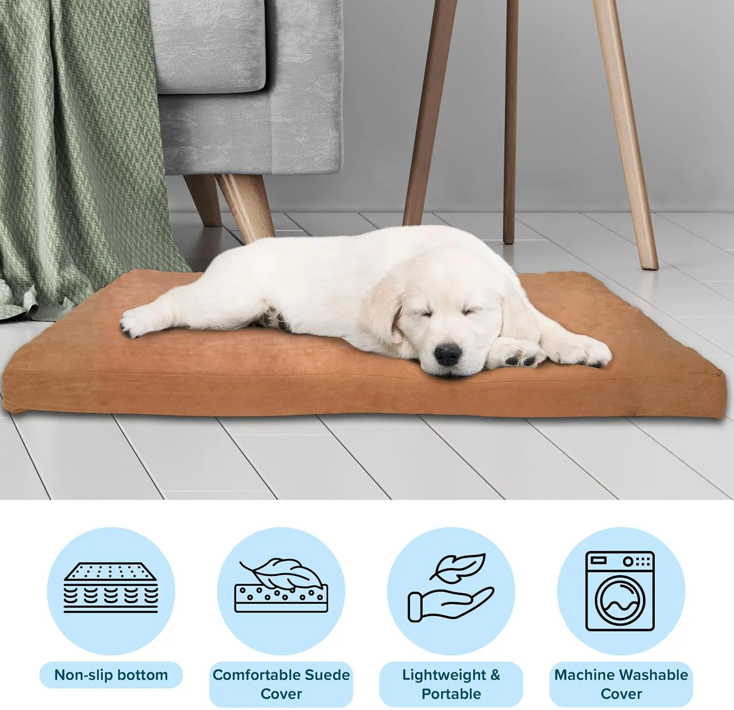 PETMAKER Dog Bed with Removable Cover  44x35 Pet Bed - 3-Inch Egg Crate Style Foam Orthopedic Dog Mattress, Microsuede, and Non-Slip Crate Pad (Clay)