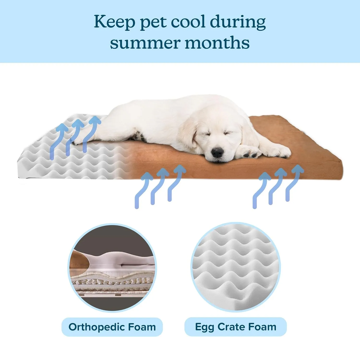 PETMAKER Dog Bed with Removable Cover  44x35 Pet Bed - 3-Inch Egg Crate Style Foam Orthopedic Dog Mattress, Microsuede, and Non-Slip Crate Pad (Clay)