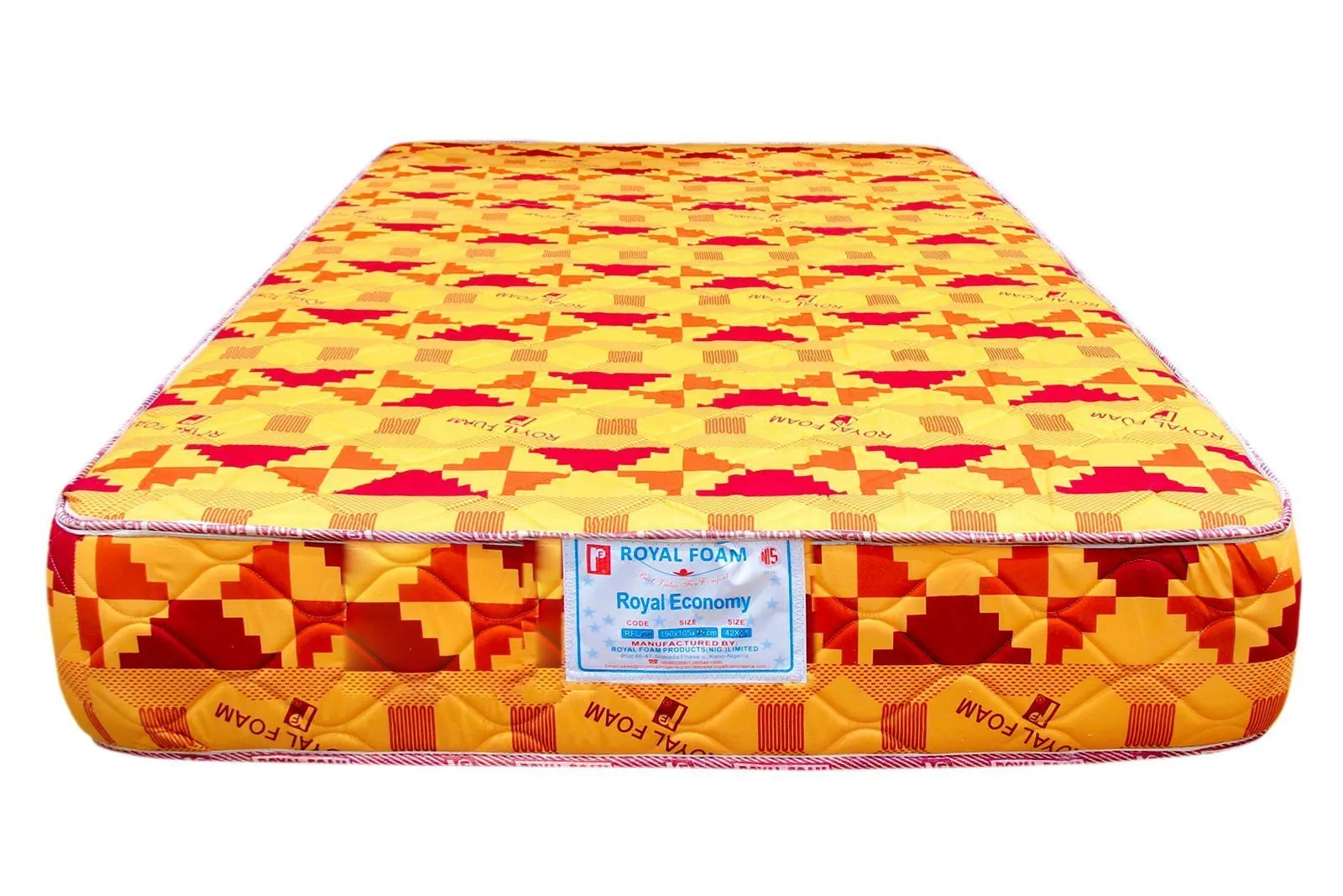 Royal Economy-Poly Cotton Fabric - Fully Quilted Mattress [75 x 54 x 24"] [6ft x 4.4ft x 24inches](Lagos Only)