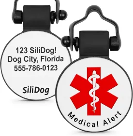 SiliDog Service Dog Tag  Customized Silicone Silent Medical Alert Pet Tag  Durable  Engraved  Glow in The Dark  Never Fades