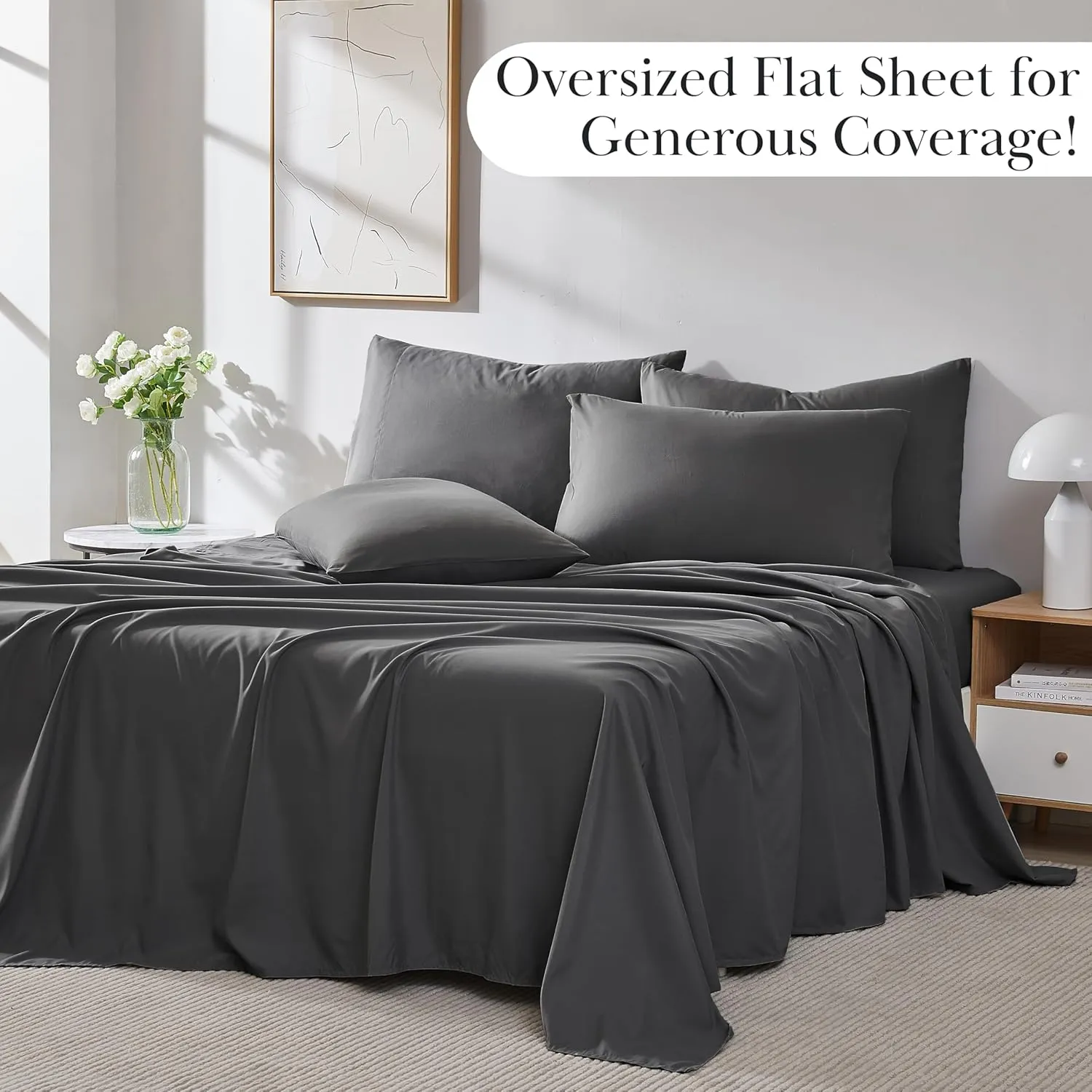 Southshore Fine Living, Inc. 21-Inch Queen Size Sheets Deep Pocket, 6-Piece Microfiber Sheets Set Premium Bedding, Grey Bedding, 1 Queen Fitted Sheet, 1 Flat Sheet, Grey Pillow Cases Set of 4, Slate