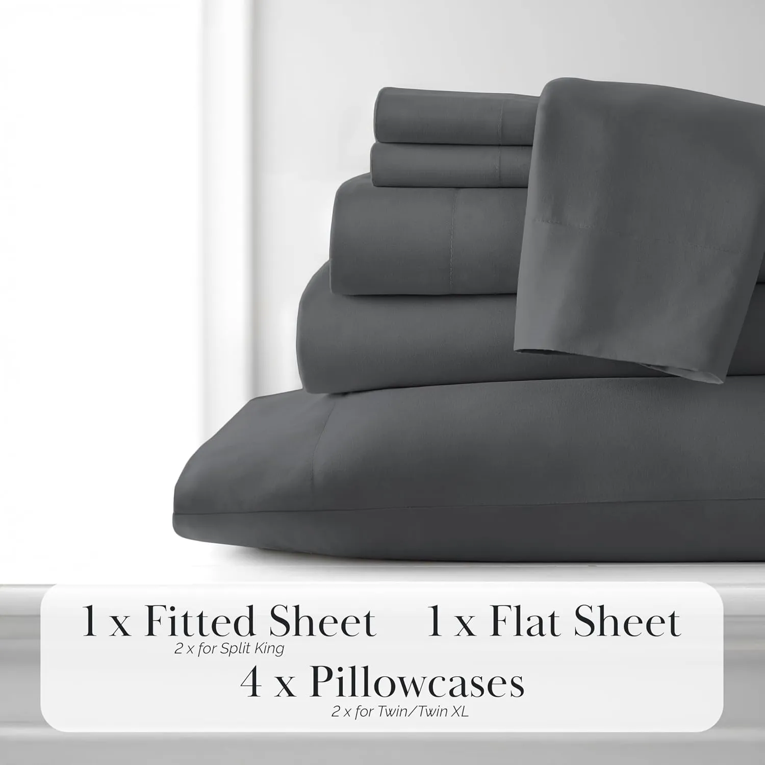 Southshore Fine Living, Inc. 21-Inch Queen Size Sheets Deep Pocket, 6-Piece Microfiber Sheets Set Premium Bedding, Grey Bedding, 1 Queen Fitted Sheet, 1 Flat Sheet, Grey Pillow Cases Set of 4, Slate