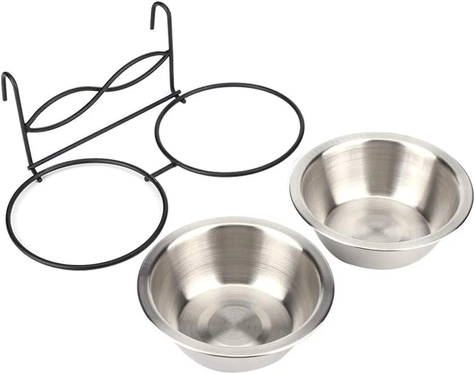 Stainless Steel Hanging Food & Water Bowl for Cats, Dogs & Puppies - Perfect for Crate & Cage