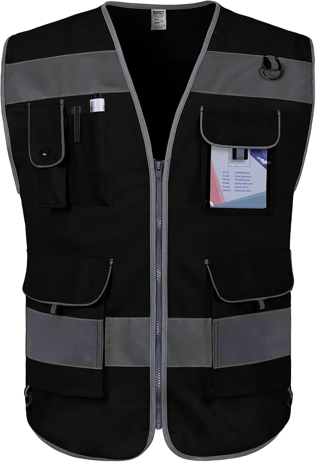 TCCFCCT Safety Vest 9 Pockets High Visibility Reflective Safety Vest for Men Women, Hi Vis Work Vest with Reflective Strips, Meets ANSI/ISEA Standards, (Black, 3X-Large)