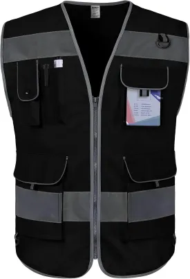 TCCFCCT Safety Vest 9 Pockets High Visibility Reflective Safety Vest for Men Women, Hi Vis Work Vest with Reflective Strips, Meets ANSI/ISEA Standards, (Black, 3X-Large)