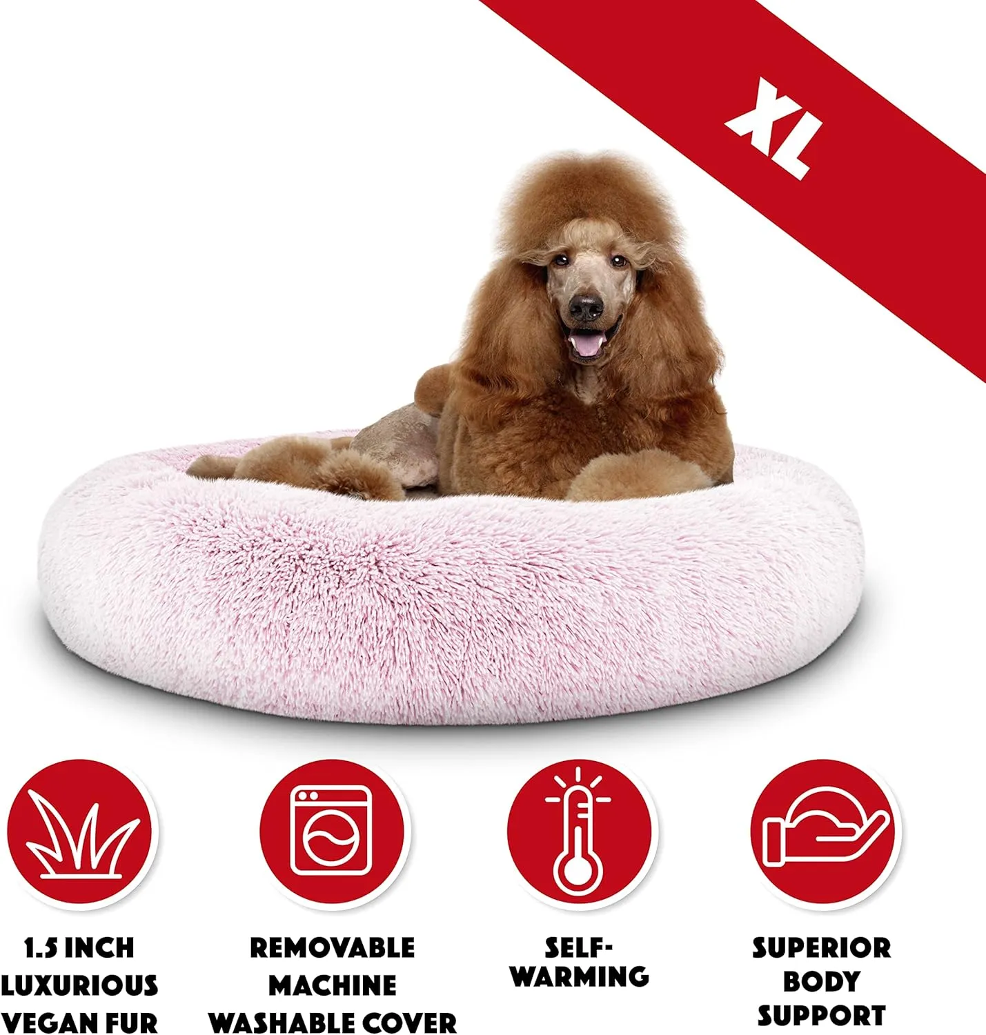The Dogs Bed Sound Sleep Original Calming Dog & Cat Bed, Anti-Anxiety Plush Faux Fur Donut Nest Snuggler, with Removable Cover, Veterinary Approved