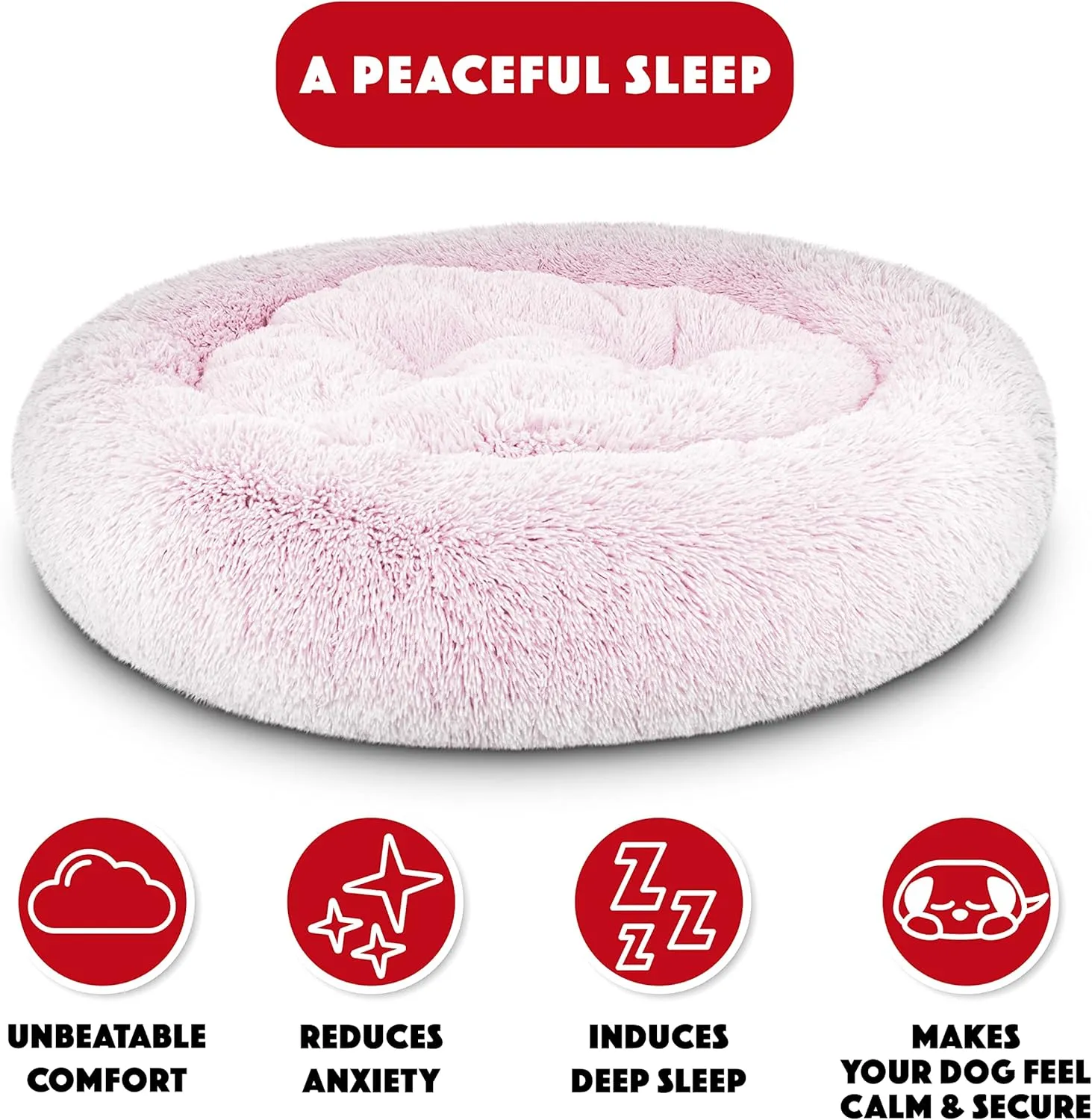 The Dogs Bed Sound Sleep Original Calming Dog & Cat Bed, Anti-Anxiety Plush Faux Fur Donut Nest Snuggler, with Removable Cover, Veterinary Approved