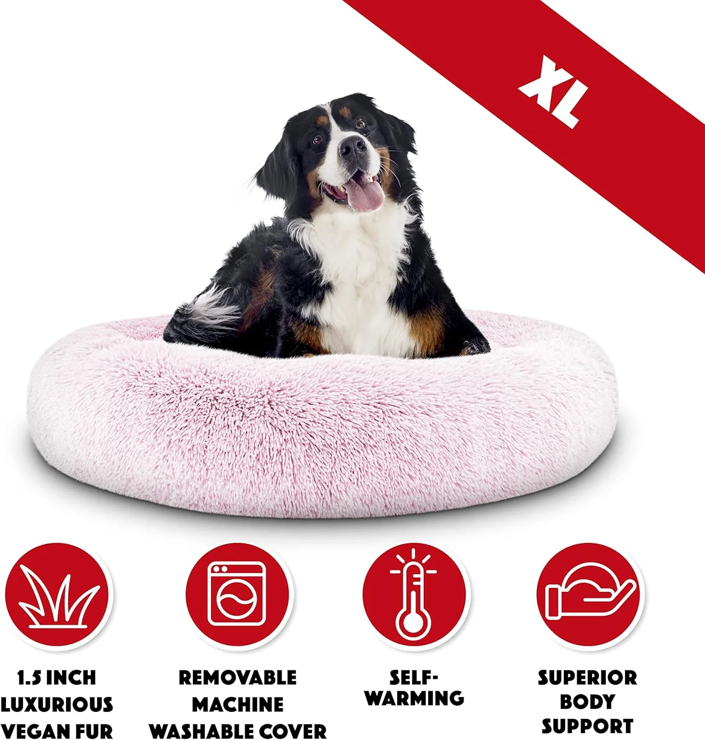 The Dogs Bed Sound Sleep Original Calming Dog & Cat Bed, Anti-Anxiety Plush Faux Fur Donut Nest Snuggler, with Removable Cover, Veterinary Approved