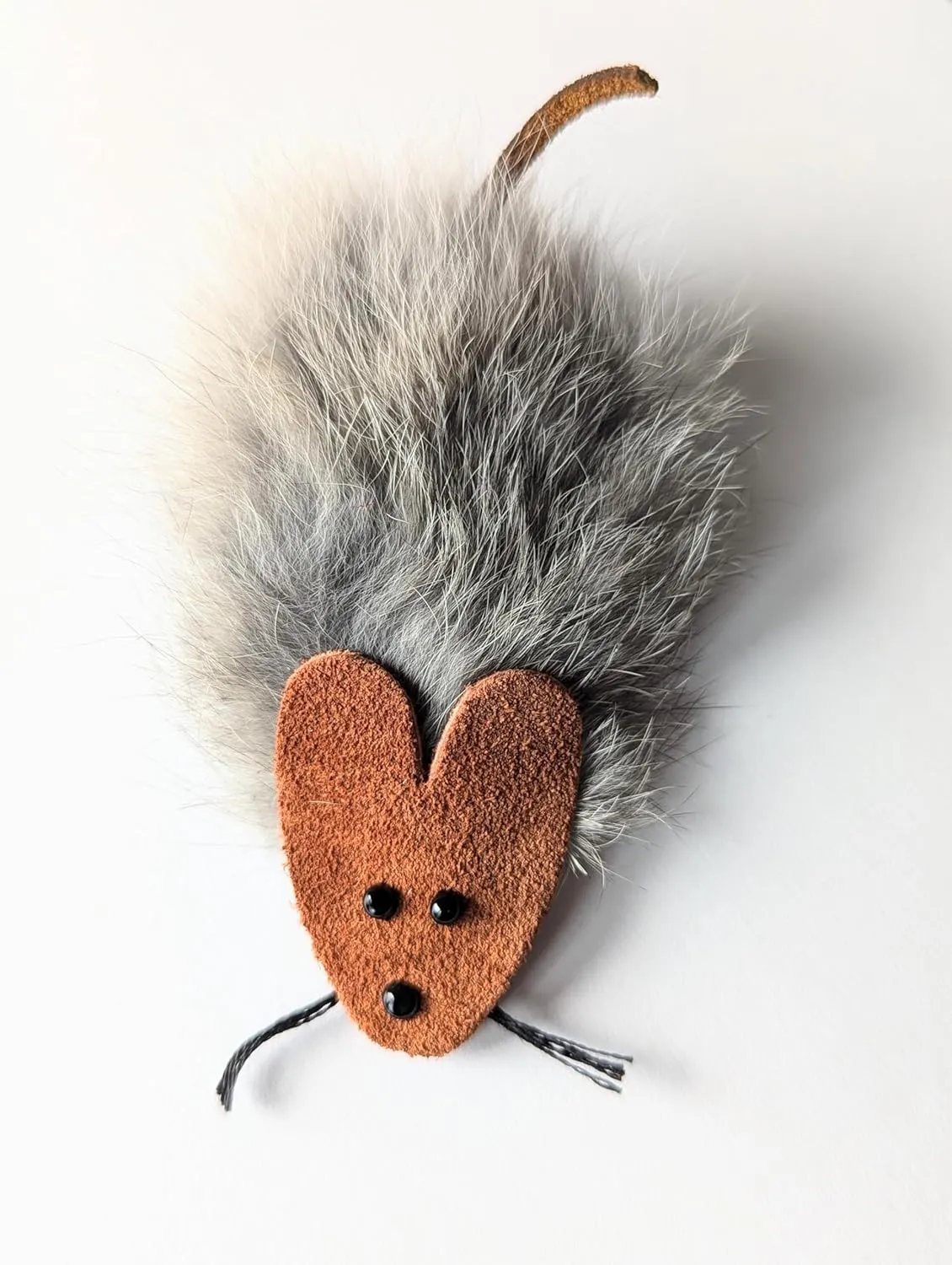 The Original, Trademarked, Flat Rat Cat Toy Made of Real Rabbit Fur and Suede Leather (Natural)