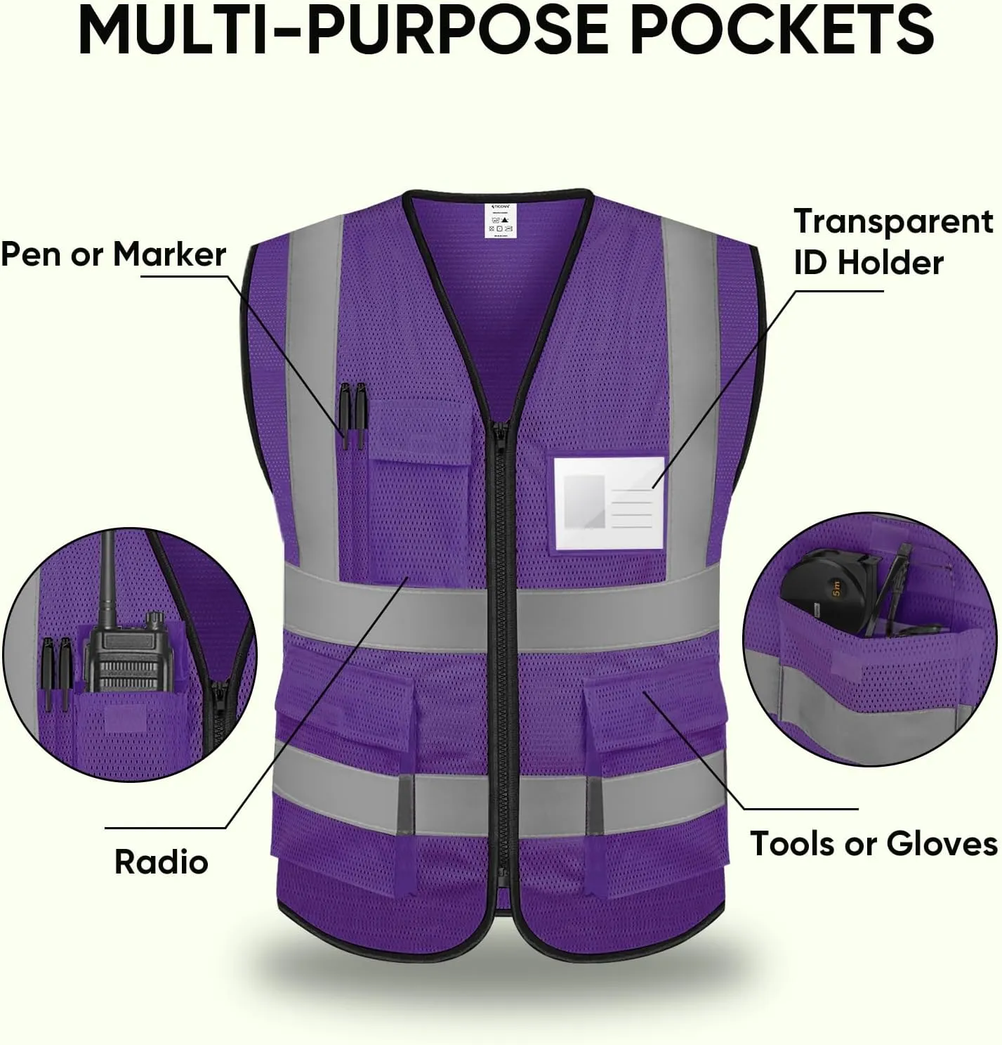 TICONN Reflective Safety Vest High Visibility Class II Mesh Vest for Women & Men Meets ANSI Standards