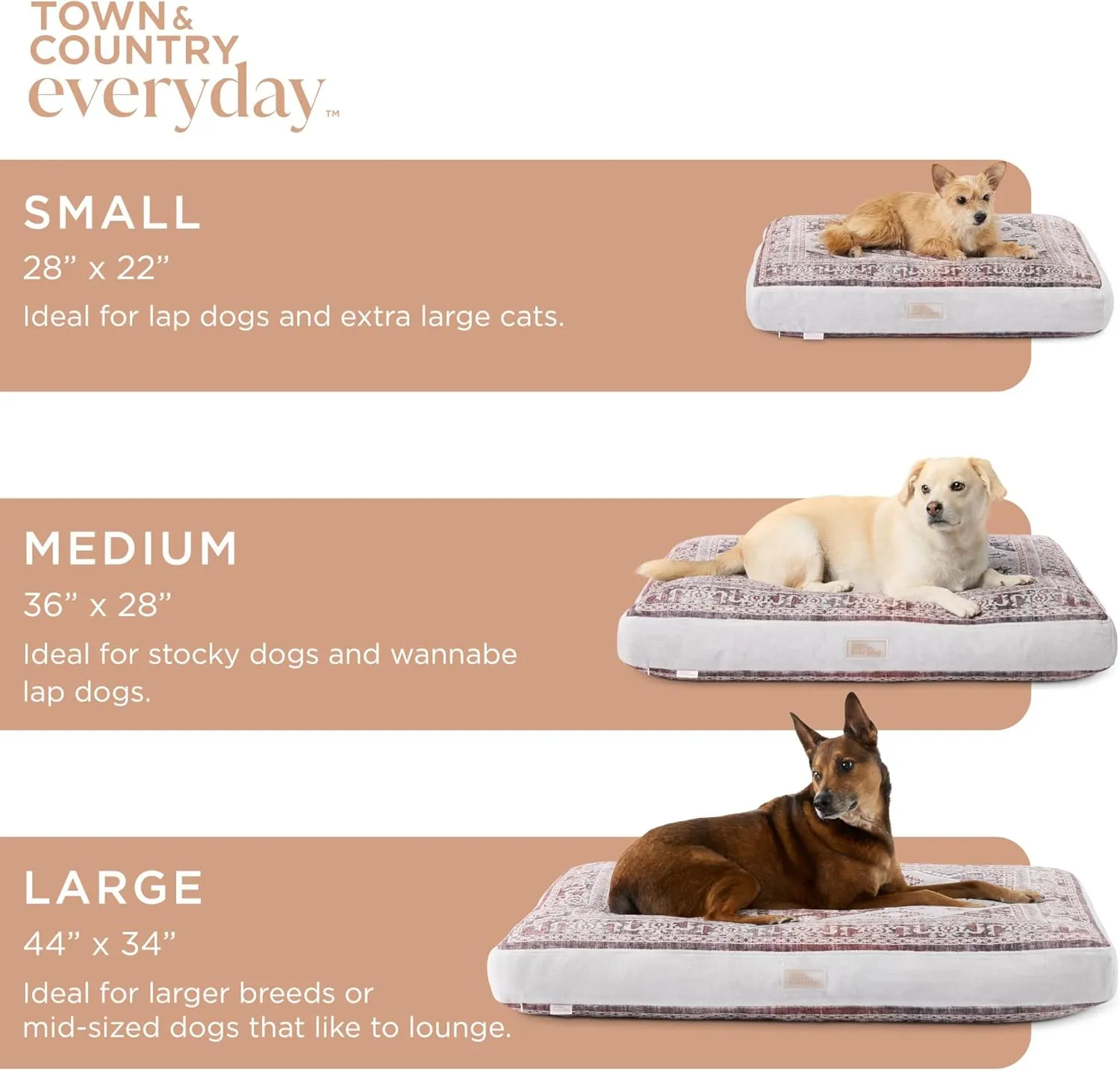 TOWN & COUNTRY EVERYDAY CuddleTown Medallion Everwash Pillow Pet Bed, Water Repellent Floor Pillow, Machine Washable Cover, Soft & Calming, Red/Greige, Small 28"x22"x4"