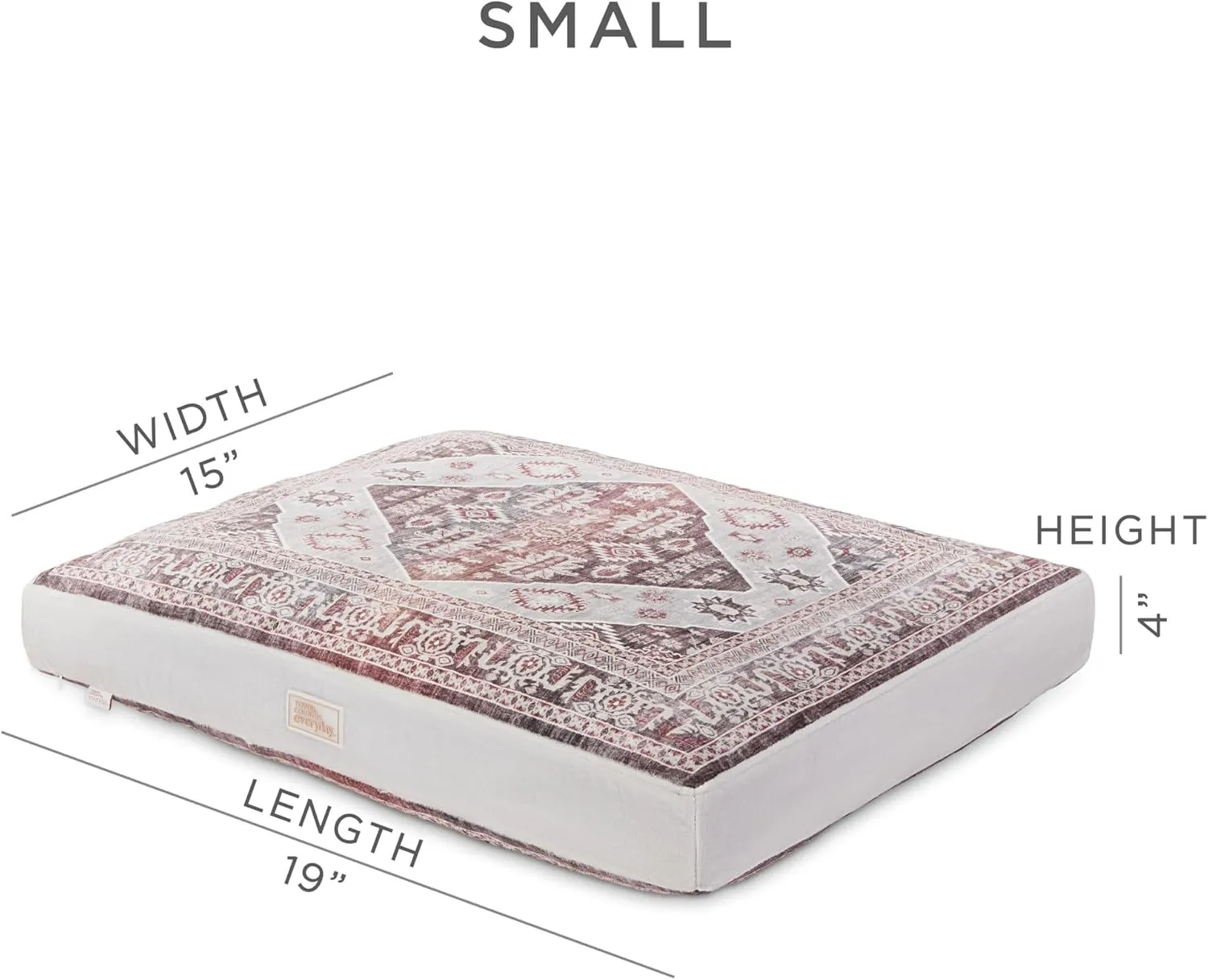TOWN & COUNTRY EVERYDAY CuddleTown Medallion Everwash Pillow Pet Bed, Water Repellent Floor Pillow, Machine Washable Cover, Soft & Calming, Red/Greige, Small 28"x22"x4"