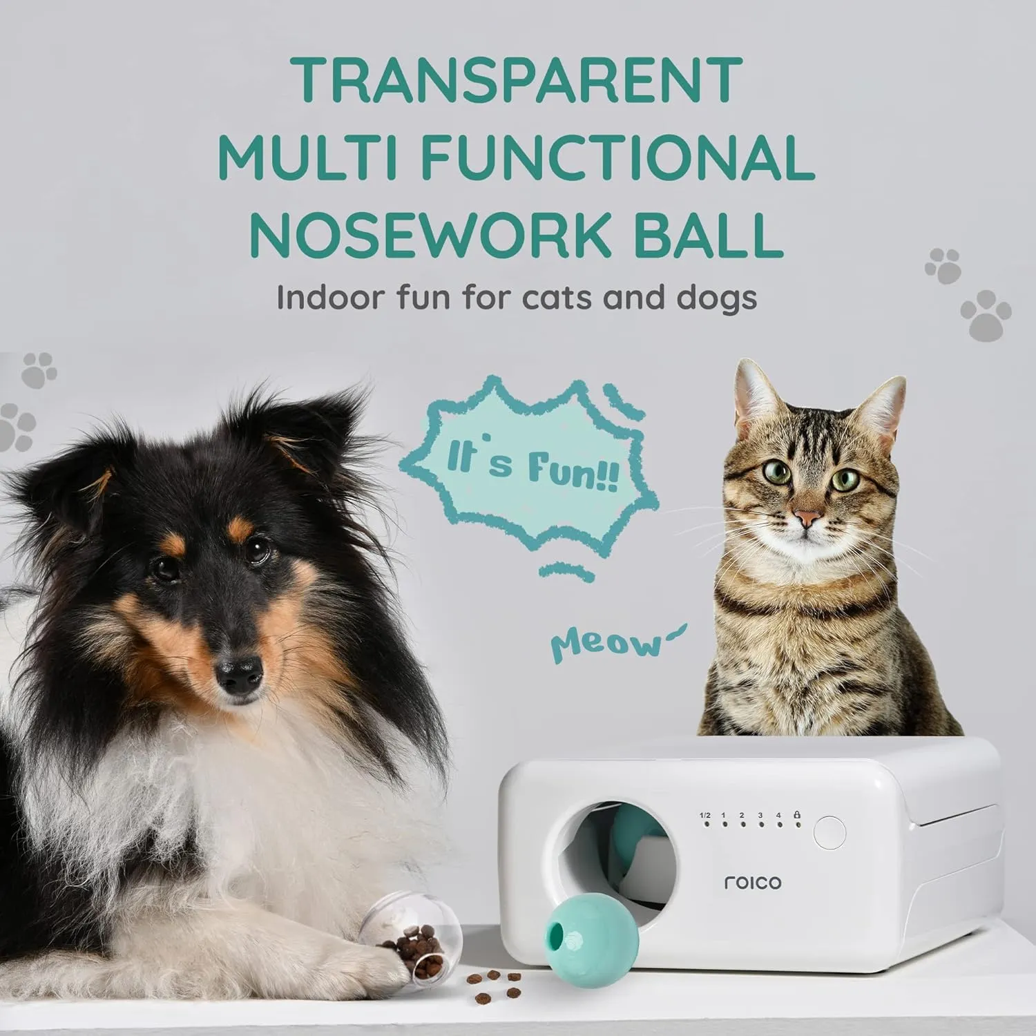 TREATOI Pet Toy Ball - High-Strength Plastics Treat Ball for Dogs and Cats - Interactive & Durable Treat Toys - Portable Dog & Cat Toy Compatible w/ TREATOI Ball Dispenser Machine (1ea, Transparent)