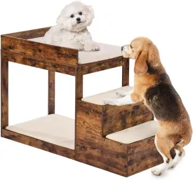 VEVOR Pet Bunk Bed with Stairs, Dog/Cat Window Perch for High Beds and Couches, Medium Multi-Level 3 Step Dog Seat Platform Sleeper Couch, Practical for Modern Homes (Rustic Brown)