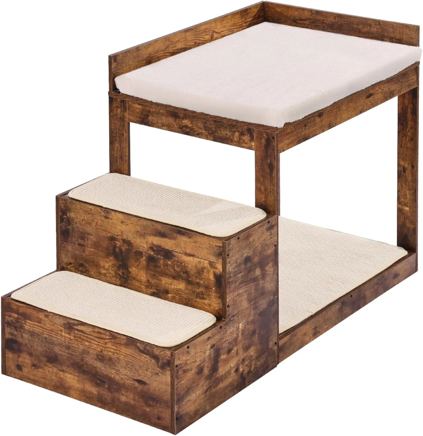 VEVOR Pet Bunk Bed with Stairs, Dog/Cat Window Perch for High Beds and Couches, Medium Multi-Level 3 Step Dog Seat Platform Sleeper Couch, Practical for Modern Homes (Rustic Brown)
