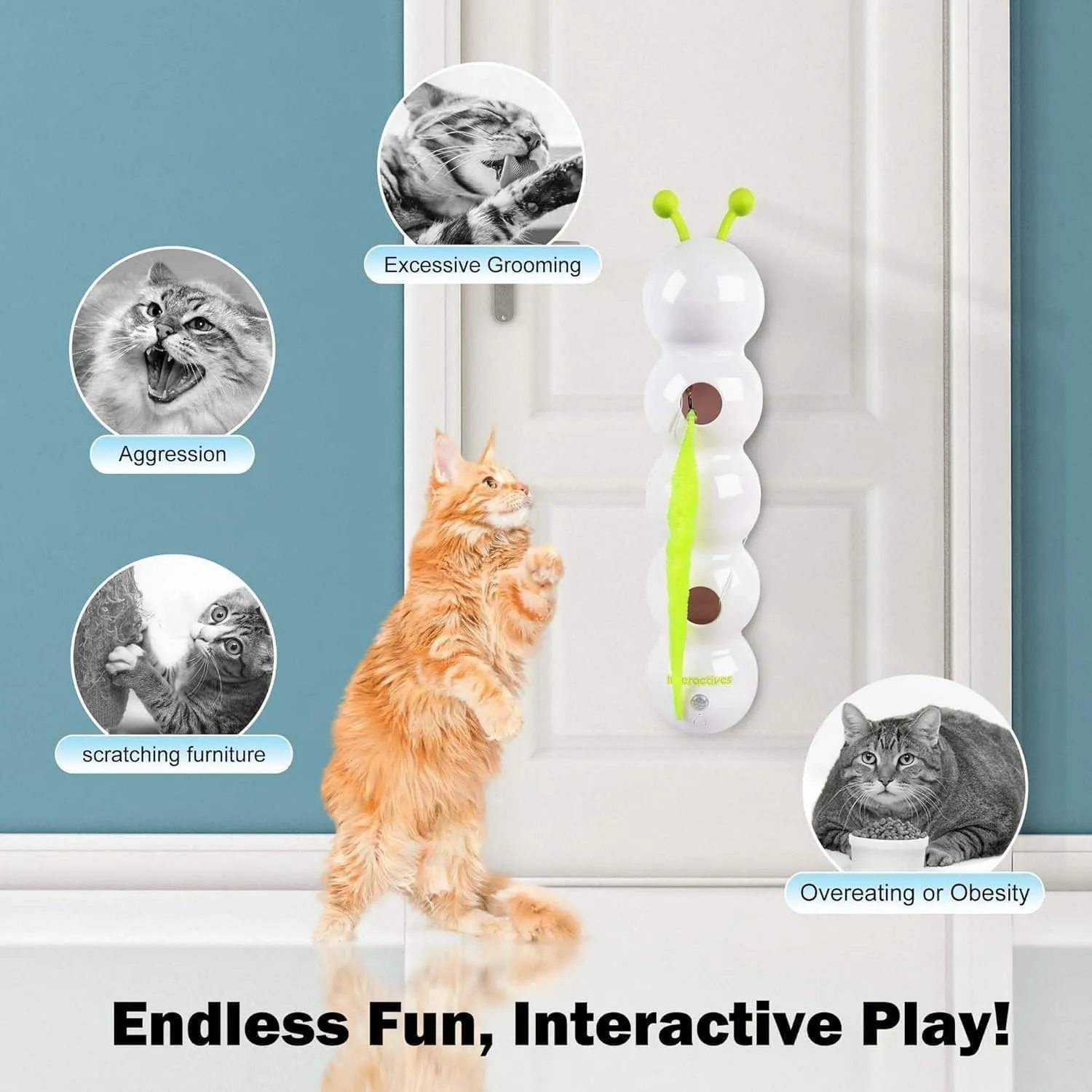 Whirlie Cat Toy, Whirlie Smart Motion Cat Toy with Worm Design, Happy Luna Cats Toys with Suction Cup, Suitable for Indoor Wall, Door and Window Installation (1PCS)