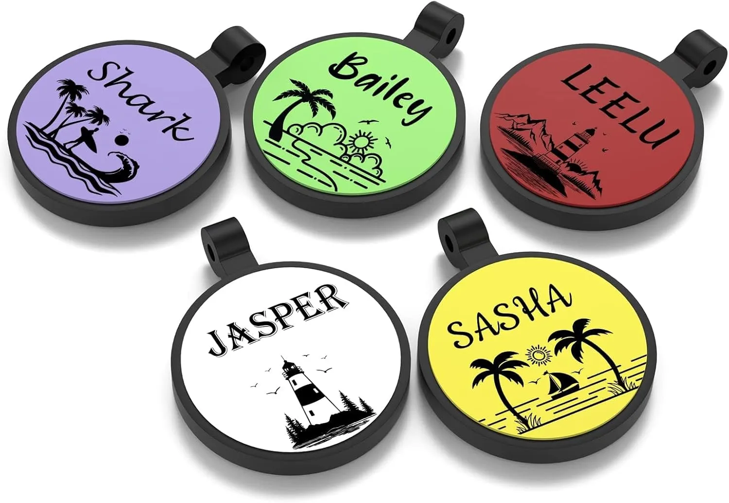 YEHANTI Silicone Dog Tag Engraved for Pets, Silent and Lightweight, Waterproof Personalized ID for Puppy and Kitten, Custom With Seaside Pattern Designs, Round