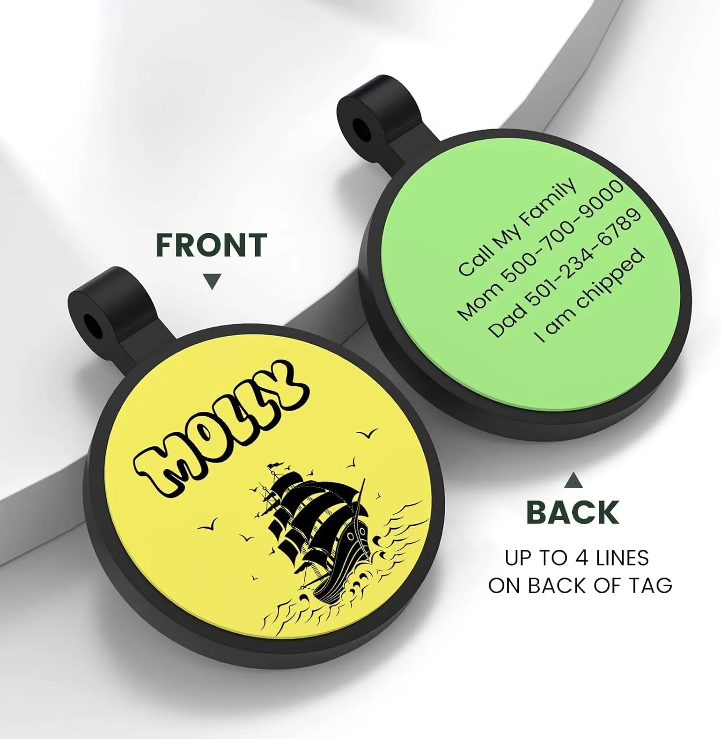 YEHANTI Silicone Dog Tag Engraved for Pets, Silent and Lightweight, Waterproof Personalized ID for Puppy and Kitten, Custom With Seaside Pattern Designs, Round