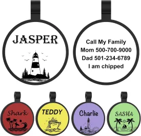 YEHANTI Silicone Dog Tag Engraved for Pets, Silent and Lightweight, Waterproof Personalized ID for Puppy and Kitten, Custom With Seaside Pattern Designs, Round